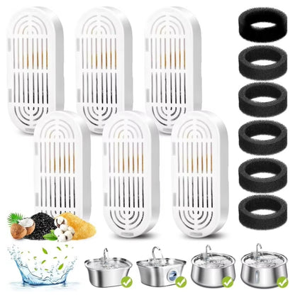 Pet Water Fountain Replacement Filters Dog And Cat Drinking Water Filter Cartridges With Pre-Filter Sponges, 3+3pcs /Box, 6+6pcs /Box, 9+9pcs /Box