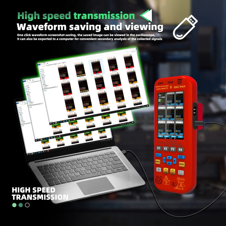 BSIDE O9 Digital Handheld Dual Channel 50MHz Oscilloscope Signal Source Multimeter, With Single Oscilloscope Probe (Red), With Dual Oscilloscope Probe (Red)