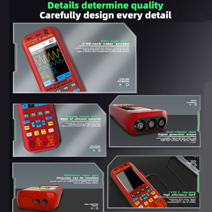 BSIDE O9 Digital Handheld Dual Channel 50MHz Oscilloscope Signal Source Multimeter, With Single Oscilloscope Probe (Red), With Dual Oscilloscope Probe (Red)