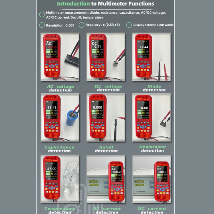 BSIDE O9 Digital Handheld Dual Channel 50MHz Oscilloscope Signal Source Multimeter, With Single Oscilloscope Probe (Red), With Dual Oscilloscope Probe (Red)
