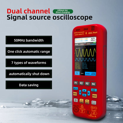 BSIDE O9 Digital Handheld Dual Channel 50MHz Oscilloscope Signal Source Multimeter, With Single Oscilloscope Probe (Red), With Dual Oscilloscope Probe (Red)