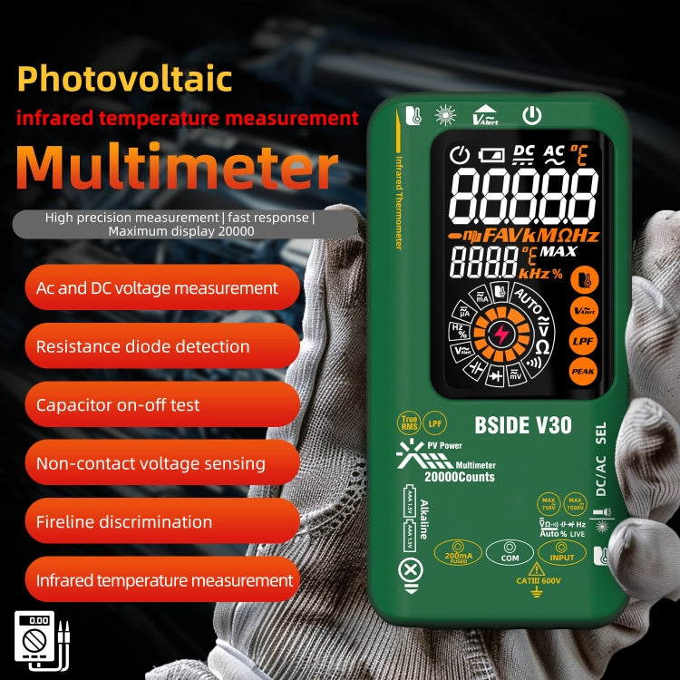 Intelligent Colorful Screen PV Multimeter Infrared Thermometer, V30 (Green)