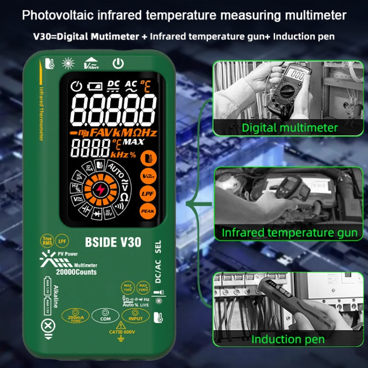 Intelligent Colorful Screen PV Multimeter Infrared Thermometer, V30 (Green)