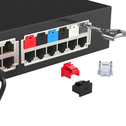 RJ45 Network Port Removable Safety Plug Dustproof Port Lock, Black 2 Plug+1 Key Outer Cover, White 2 Plug+1 Key Outer Cover, Yellow 2 Plug+1 Key Outer Cover, Red 2 Plug+1 Key Outer Cover, Transparent 2 Plug+1 Key Outer Cover, Blue 2 Plug+1 Key Outer Cover