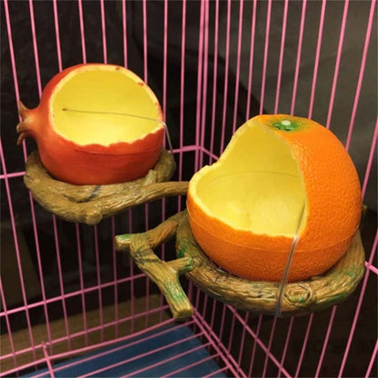 Parrot Spill-Proof Plastic Feeder Fruit Shape Bird Cage Food Cup, Apple, Orange, Pomegranate, Pumpkin, Corn