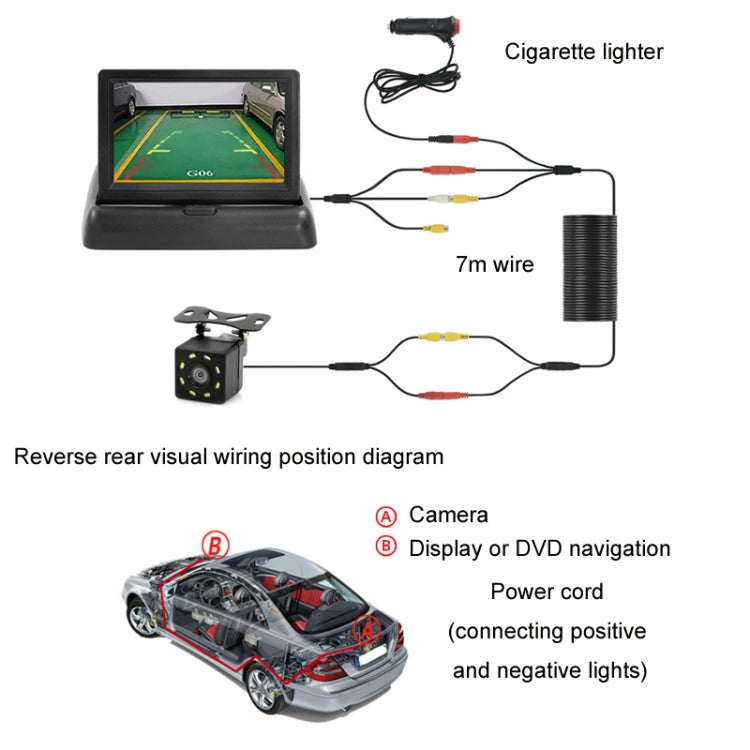 4.3 Inch Display Night Vision Waterproof Reversing Camera +7 Meter Extension Cable, Detachable Screen + Butterfly Camera, Detachable Screen + Butterfly 8 Light Camera, Detachable Screen + External 4 Light Camera