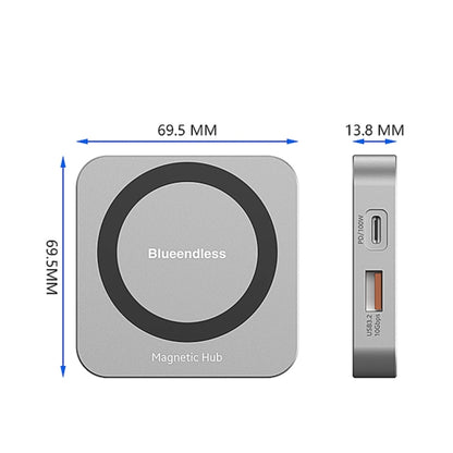 Blueendless 8-In-1 Magnetic HUB With M.2 NVMe/SATA SSD Enclosure (HDMI+PD100W+USB-C/Type-C 3.2+USB-A 3.2+SD+TF+AUX), MC906
