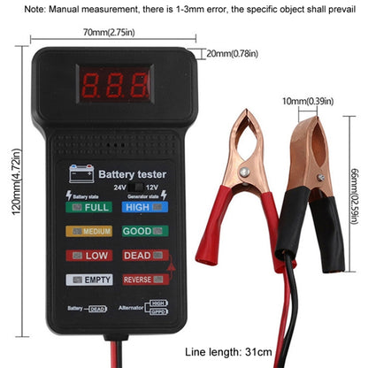 Battery Tester Car Battery Checker Electricity Capacity Tester, 12/24V