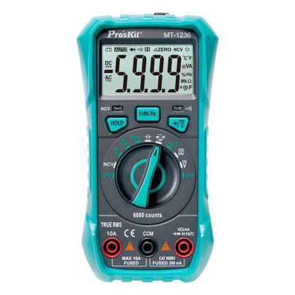 ProsKit MT-1236-C 3-5/6 True-RMS Digital Multimeter For ACA, ACV, DCA, DCV, Frequency, Cycle Duty, Diode Test, MT-1236-C