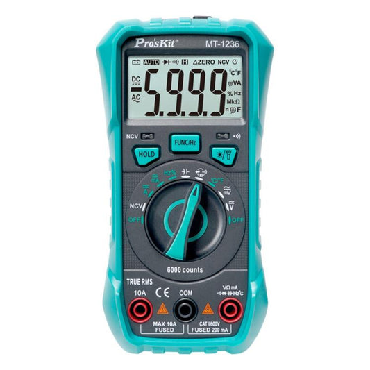 ProsKit MT-1236-C 3-5/6 True-RMS Digital Multimeter For ACA, ACV, DCA, DCV, Frequency, Cycle Duty, Diode Test, MT-1236-C