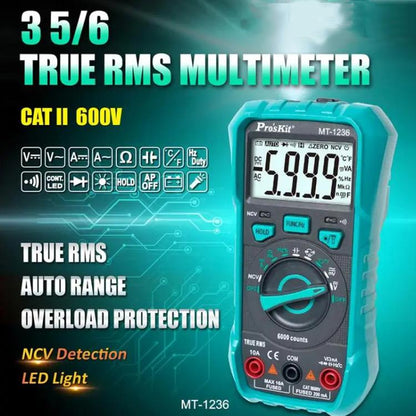 ProsKit MT-1236-C 3-5/6 True-RMS Digital Multimeter For ACA, ACV, DCA, DCV, Frequency, Cycle Duty, Diode Test, MT-1236-C