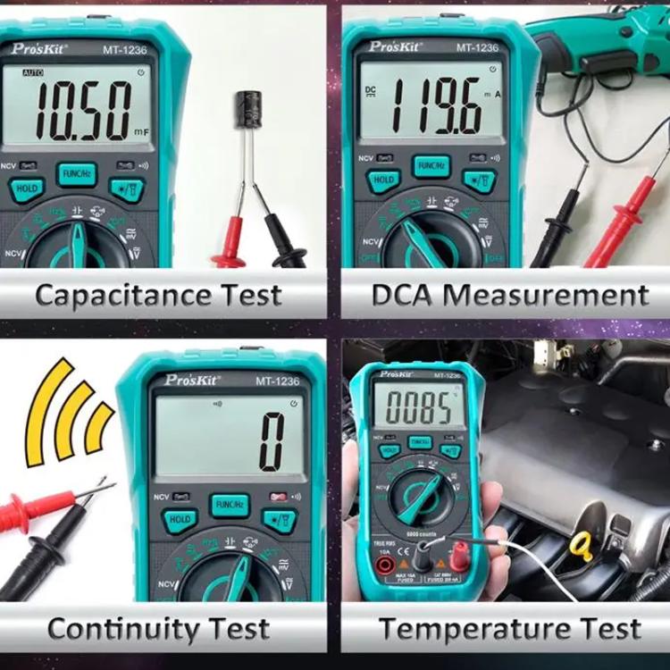 ProsKit MT-1236-C 3-5/6 True-RMS Digital Multimeter For ACA, ACV, DCA, DCV, Frequency, Cycle Duty, Diode Test, MT-1236-C