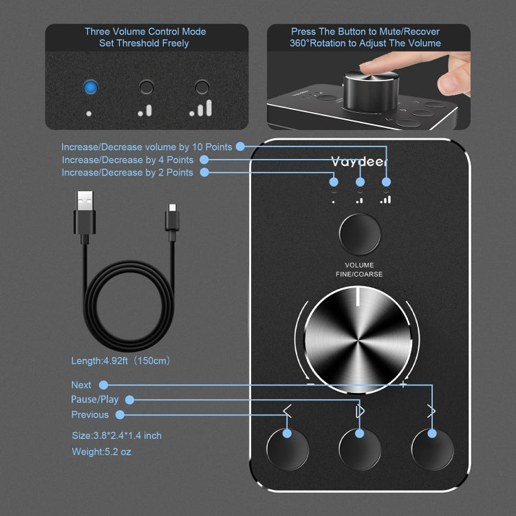 Vaydeer JP2011 USB Computer Volume Adjustment Controller Desktop Multimedia Rotary Button, JP2011