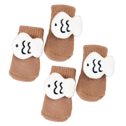 4pcs /Set Pet Dog Socks For Teddy Non-slip Anti-Scratch Anti-Dirty 3D Dolls Socks Dog Shoes, S