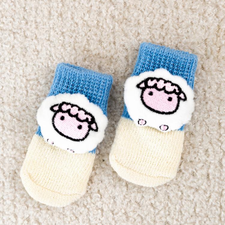 4pcs /Set Pet Dog Socks For Teddy Non-slip Anti-Scratch Anti-Dirty 3D Dolls Socks Dog Shoes, S