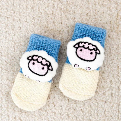 4pcs /Set Pet Dog Socks For Teddy Non-slip Anti-Scratch Anti-Dirty 3D Dolls Socks Dog Shoes, S