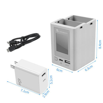 For DJI Mini 4 Pro / Mini 3 Pro / Mini 3 YX Color Screen Dual-way Charger Battery Manager, Without Plug, With 65W US Plug, With 65W EU Plug