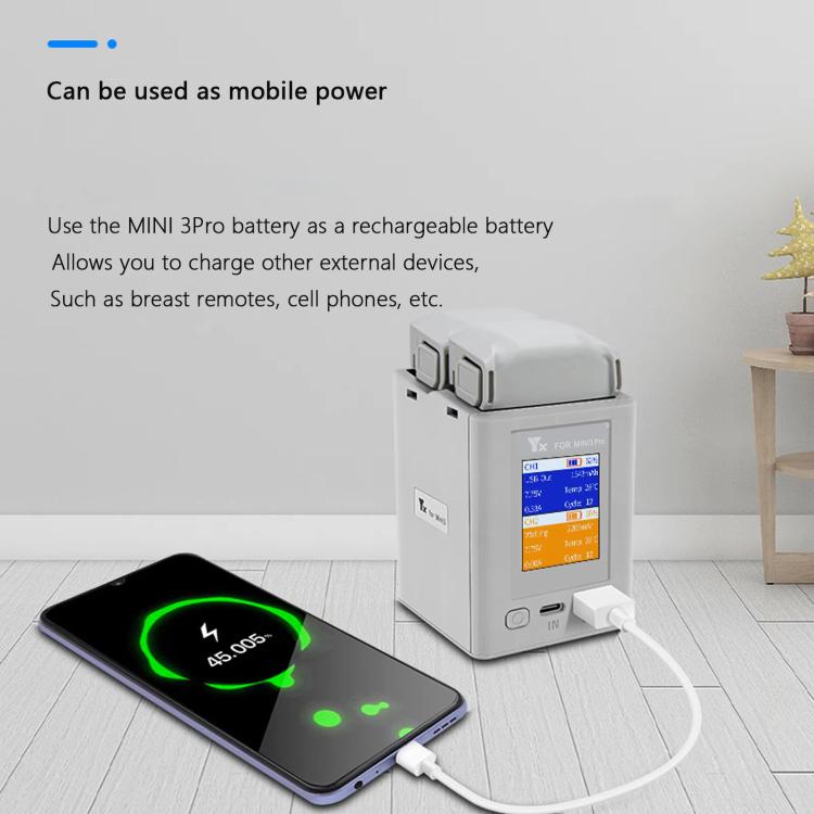 For DJI Mini 4 Pro / Mini 3 Pro / Mini 3 YX Color Screen Dual-way Charger Battery Manager, Without Plug, With 65W US Plug, With 65W EU Plug