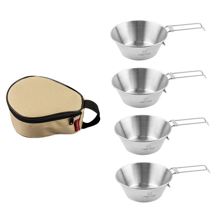 Portable Foldable Stainless Steel Bowl With Storage Bag Camping Cutlery Set, AOTU AT6440 2pcs 500ml, AOTU AT6440 4pcs 300ml, AOTU AT6440 2pcs 300ml+2pcs 500ml, AOTU AT6440 4pcs 500ml