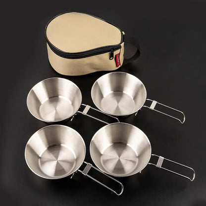 Portable Foldable Stainless Steel Bowl With Storage Bag Camping Cutlery Set, AOTU AT6440 2pcs 500ml, AOTU AT6440 4pcs 300ml, AOTU AT6440 2pcs 300ml+2pcs 500ml, AOTU AT6440 4pcs 500ml