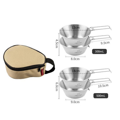 Portable Foldable Stainless Steel Bowl With Storage Bag Camping Cutlery Set, AOTU AT6440 2pcs 500ml, AOTU AT6440 4pcs 300ml, AOTU AT6440 2pcs 300ml+2pcs 500ml, AOTU AT6440 4pcs 500ml