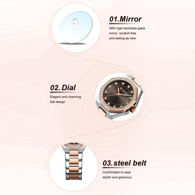 Curren Casual Steel Strap Luminous Women Watch, White Blue, Gold White, Gold Black, Gold Blue, Gold Green, Rose Brown
