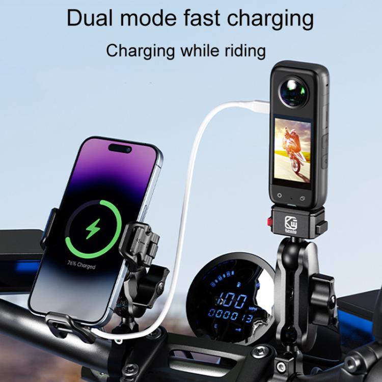 Kewig M33-A5 Outdoor Riding Shock Absorbing Anti-Theft 15W QI Wireless Charger Cell Phone Mounting Bracket, M33-A5