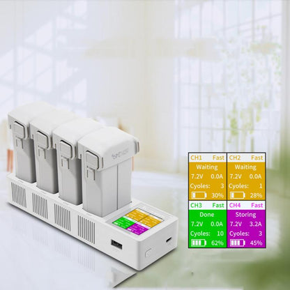 For DJI Mini 4 Pro / Mini 3 Pro / Mini 3 YX Four-Way Color Screen Charger Battery Manager, Mini Four-Way