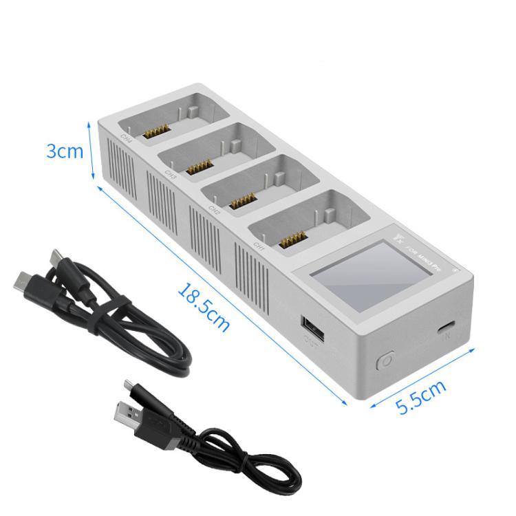 For DJI Mini 4 Pro / Mini 3 Pro / Mini 3 YX Four-Way Color Screen Charger Battery Manager, Mini Four-Way