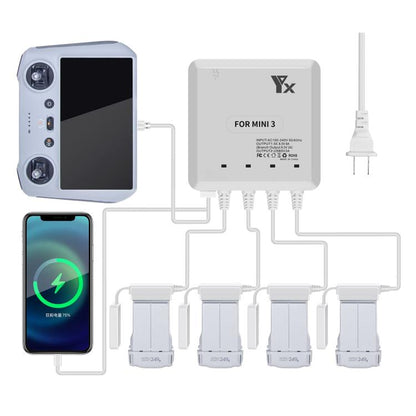 For DJI Mini 4 Pro / Mini 3 Pro / Mini 3 Drone YX 4-way Charger Battery Butler, US Plug, EU Plug, UK Plug, AU Plug