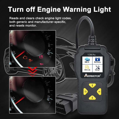 AERMOTOR V200PRO Car Troubleshooter Engine Inspection Scanner Readout Card ELM327 Battery Inspection Tool