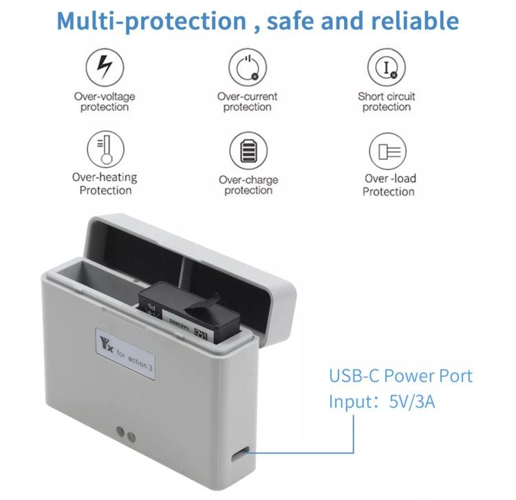For DJI Action 3 / Action 4 Camera YX 2-Way Charger Battery Manager, 2-Way