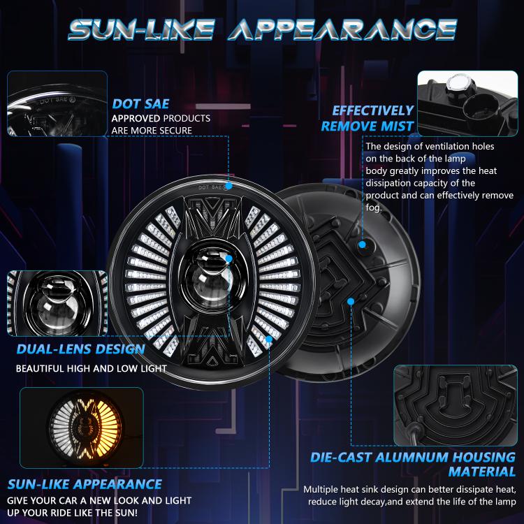 7 Inch Round Lens With Tangent Fan-Shaped Angel Eye Headlights