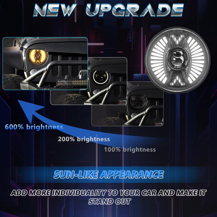 7 Inch Round Lens With Tangent Fan-Shaped Angel Eye Headlights