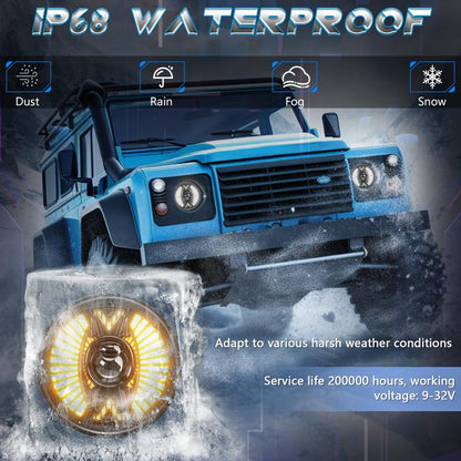 7 Inch Round Lens With Tangent Fan-Shaped Angel Eye Headlights