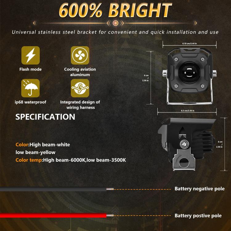 Motorcycle Spotlight Strobe 6 Modes With Control Cable Set