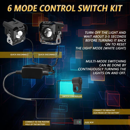 Motorcycle Spotlight Strobe 6 Modes With Control Cable Set