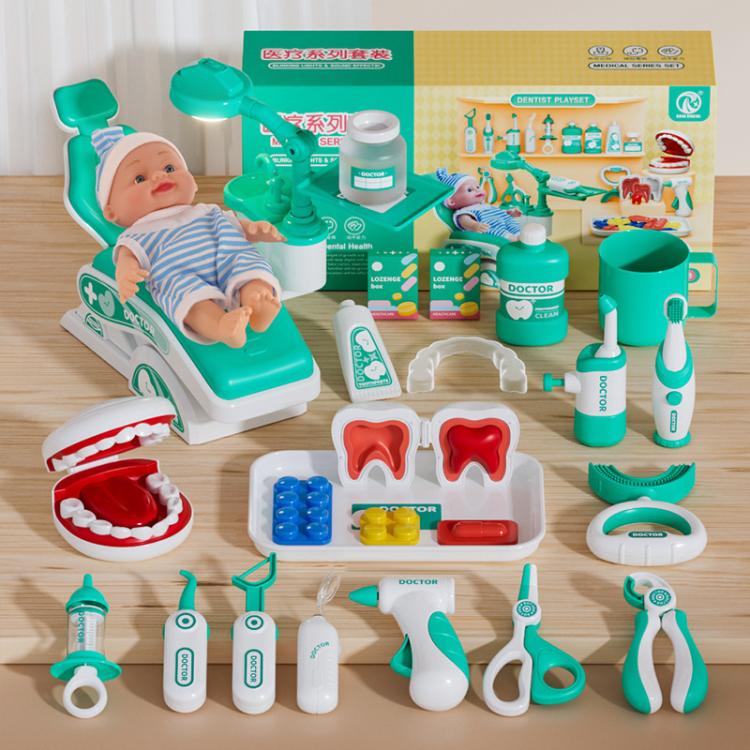 Children Pretend Play Simulation Dentist Role-Play Toys, Basic Pink, Basic Green, Upgrade Pink, Upgrade Green, Deluxe Pink, Deluxe Green