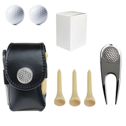 Golf Ball Bag Tee Storage Pouch Portable Cowhide Waist Bag, Black Set, Brown Set, Empty Bag Black, Empty Bag Brown