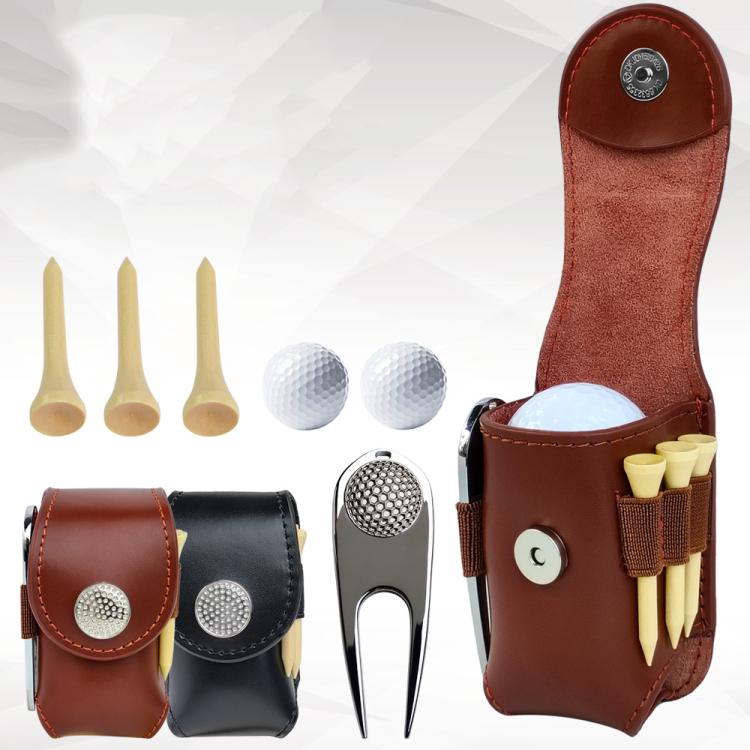 Golf Ball Bag Tee Storage Pouch Portable Cowhide Waist Bag, Black Set, Brown Set, Empty Bag Black, Empty Bag Brown