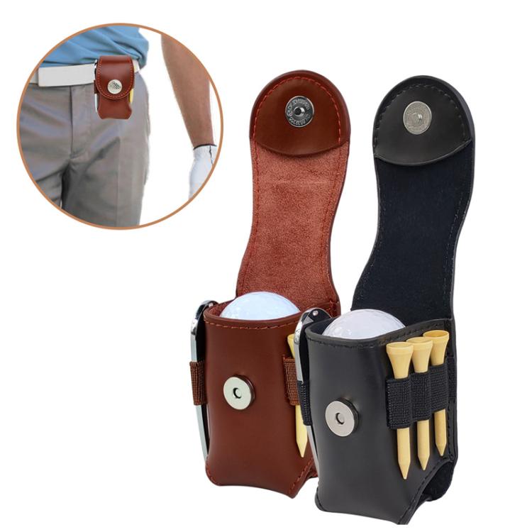 Golf Ball Bag Tee Storage Pouch Portable Cowhide Waist Bag, Black Set, Brown Set, Empty Bag Black, Empty Bag Brown
