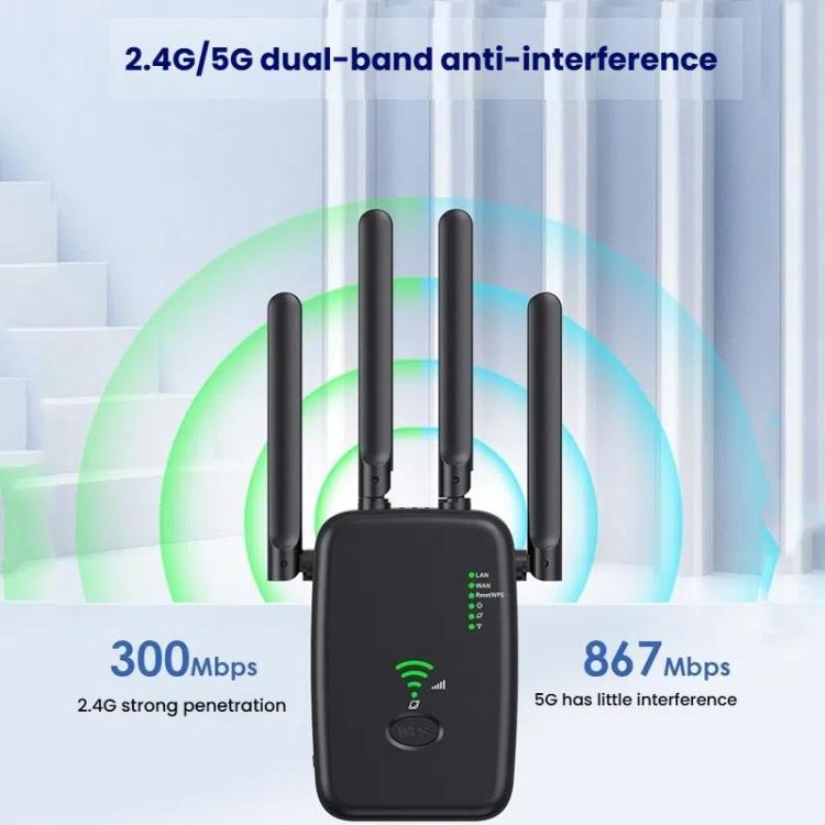 Urant U11 1200Mbps 2.4G&5.8G Wireless Repeater WiFi Signal Amplifier Support WPS Quick Setting, US Plug White, US Plug Black, EU Plug White, EU Plug Black, UK Plug White, UK Plug Black