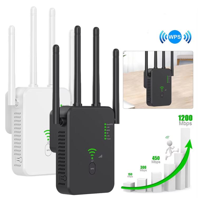 Urant U10 1200Mbps 2.4G & 5.8G Wireless Repeater WiFi Signal Amplifier With 4 Antenna, US Plug Black, US Plug White, EU Plug Black, EU Plug White, UK Plug Black, UK Plug White