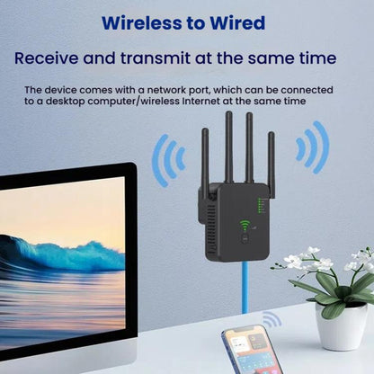 Urant U10 1200Mbps 2.4G & 5.8G Wireless Repeater WiFi Signal Amplifier With 4 Antenna, US Plug Black, US Plug White, EU Plug Black, EU Plug White, UK Plug Black, UK Plug White