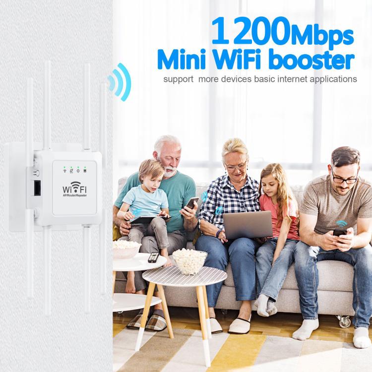 U18 1200Mbps 2.4G & 5G  Wireless Repeater WiFi Signal Amplifier With 8 Antenna, US Plug Black, EU Plug Black, US Plug White, EU Plug White