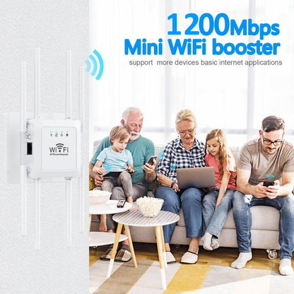 U18 1200Mbps 2.4G & 5G  Wireless Repeater WiFi Signal Amplifier With 8 Antenna, US Plug Black, EU Plug Black, US Plug White, EU Plug White