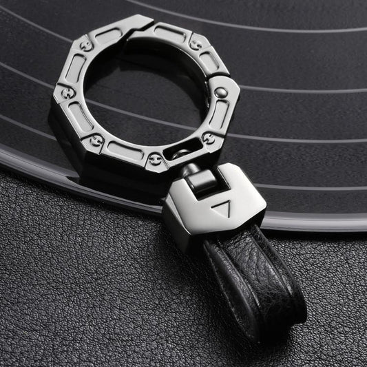 Hallmo Business Zinc Alloy Top-Layer Cowhide Key Chain Car Key Anti-Lost Pendant
