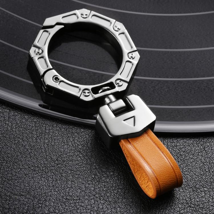 Hallmo Business Zinc Alloy Top-Layer Cowhide Key Chain Car Key Anti-Lost Pendant