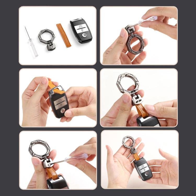 Hallmo Business Zinc Alloy Top-Layer Cowhide Key Chain Car Key Anti-Lost Pendant