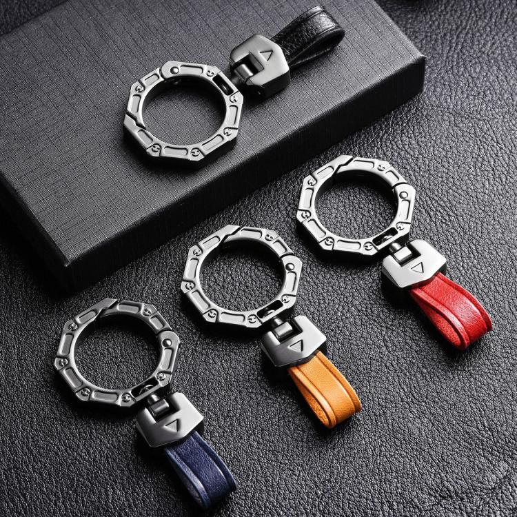 Hallmo Business Zinc Alloy Top-Layer Cowhide Key Chain Car Key Anti-Lost Pendant